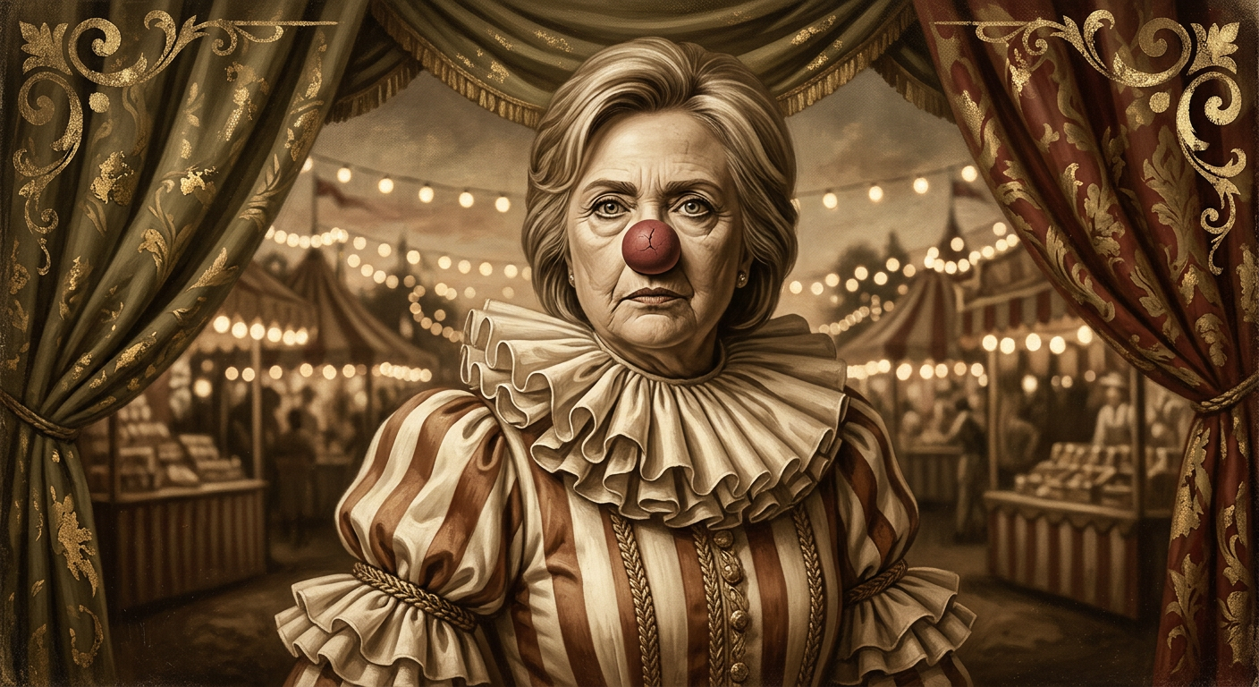 AI-generated clown portrait of Hillary Clinton